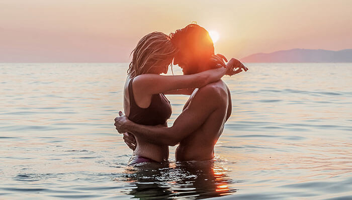 Romantic couple in the ocean